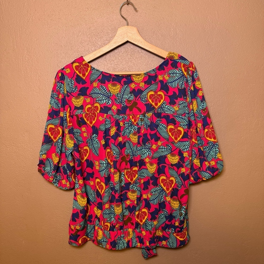 Rose & Olive Multicolor Tropical Pattern Blouse Womens Size XL Boho Travel Vaca - Picture 11 of 16